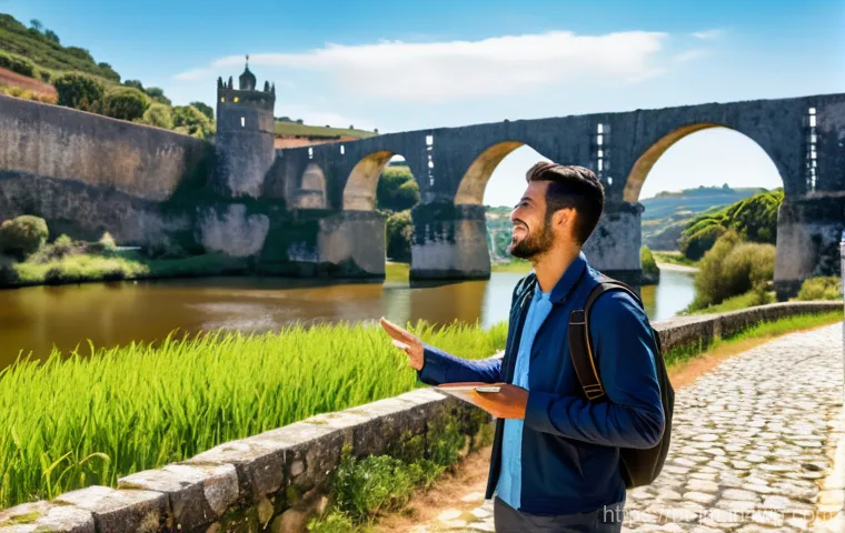 역사적 도보 루트 트레킹의 사회적 영향 - A lively scene capturing the essence of revitalization in a traditional Portuguese schist village. T...