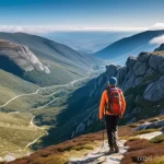 역사적 도보 루트 트레킹에서의 네비게이션 기술 - **"A solo hiker, dressed in modest and durable outdoor apparel including hiking pants and a long-sle...