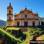 역사적 도보 루트 트레킹 경험을 공유하는 커뮤니티 - A scenic view of the Caminho dos Anjos trail in Minas Gerais, Brazil, showcasing colonial baroque ch...
